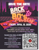 Flier for Back to the 80s Night: WHS Fundraiser