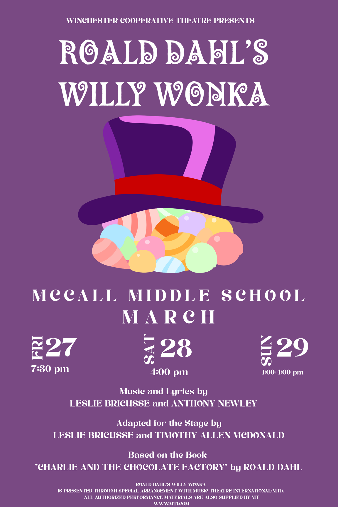 Flier for Willy Wonka Performance!