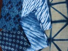 Shibori Indigo dyed textile samples ( vertical photo)